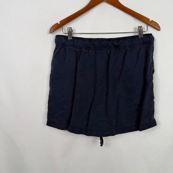 Cynthia Rowley Navy Blue Lyocell Mini Skirt Elastic Waist Drawstring Pockets L - Picture 4 of 5